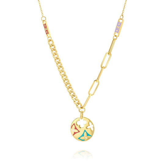 18K Pure Gold Multi Color Elegant Necklace