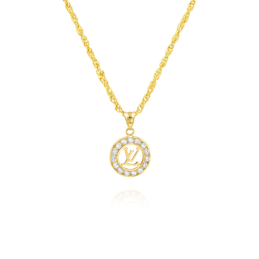 18K Pure Gold Elegant L.V Stone Necklace