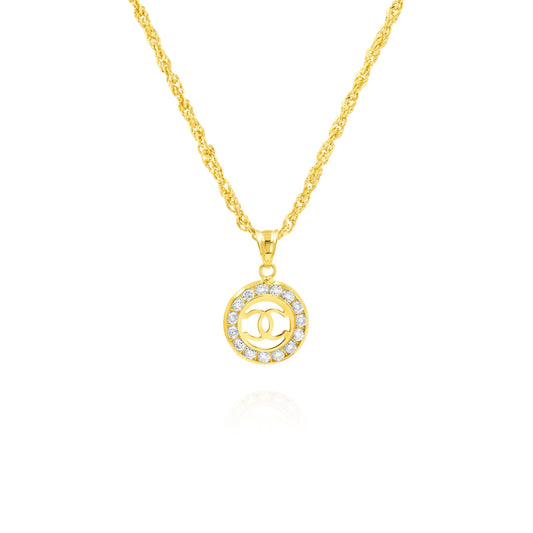 18K Pure Gold Elegant C.H Stone Necklace