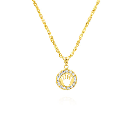 18K Pure Gold Crown Stone Necklace