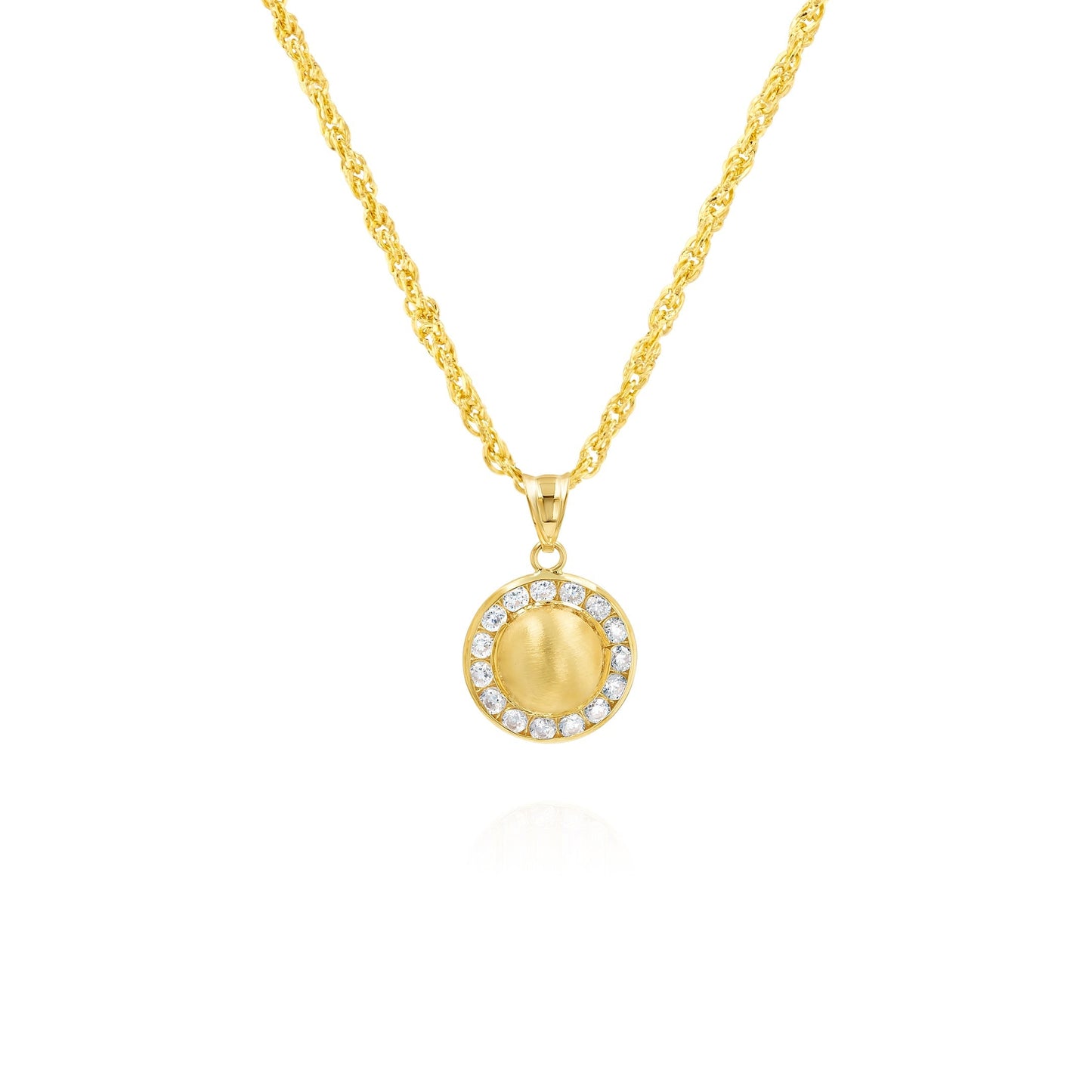 18K Pure Gold Round Stone Necklace