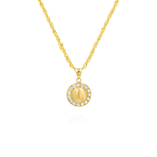 18K Pure Gold Round Stone Necklace