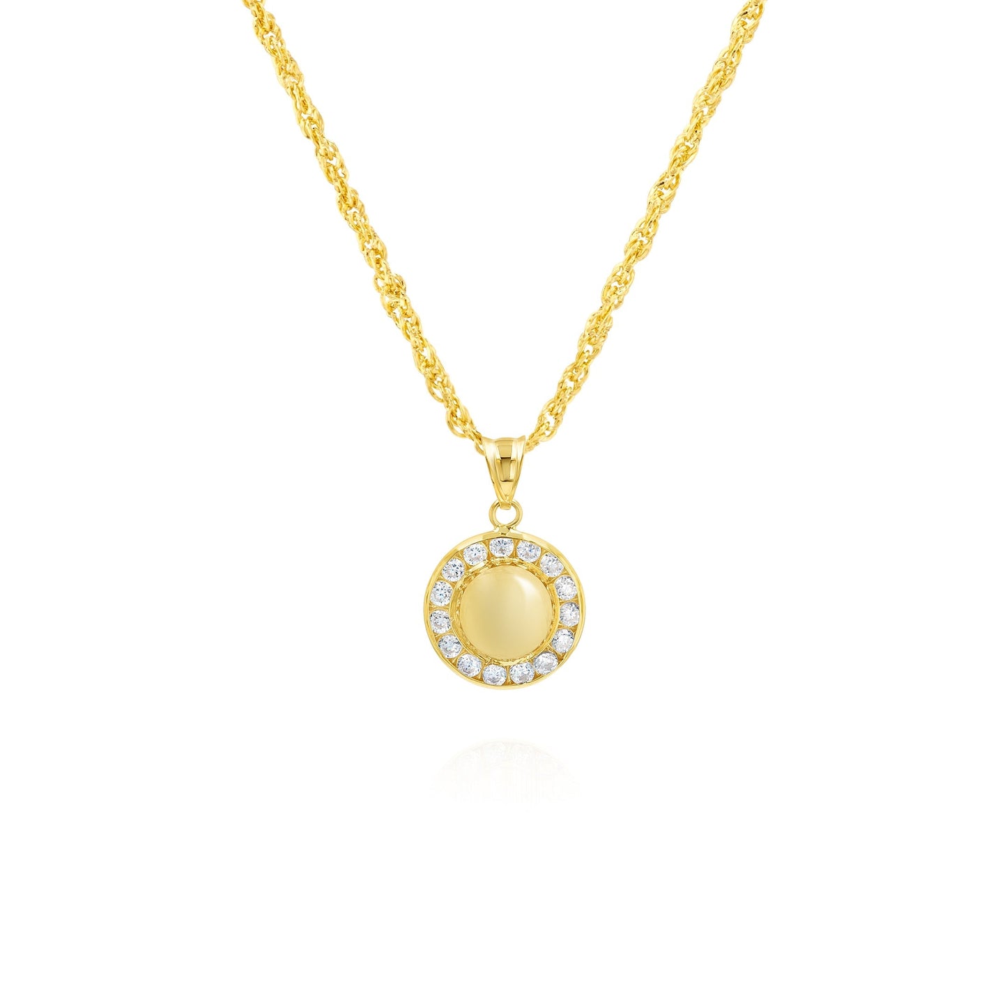 18K Pure Gold Round Stone Necklace