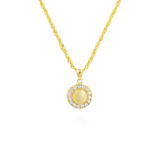 18K Pure Gold Round Stone Necklace