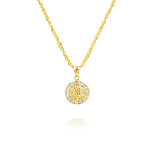 18K Pure Gold Elegant V.R.C Round Stone Necklace