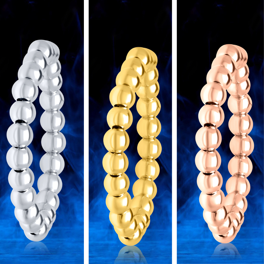 3 Pcs 18k Pure Gold Elastic Bead Ring Set (Yellow, White, Rose Gold)