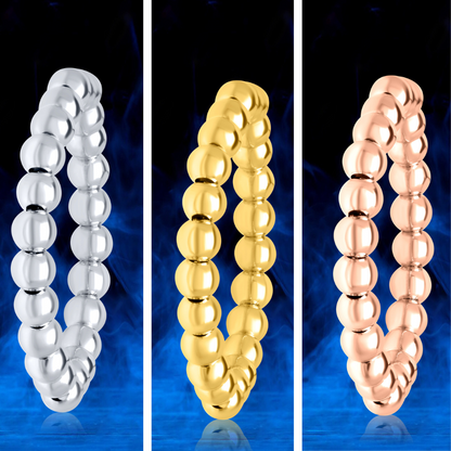 3 Pcs 18k Pure Gold Elastic Bead Ring Set (Yellow, White, Rose Gold)