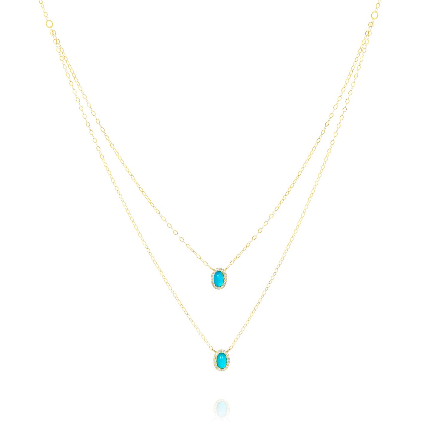 18K Pure Gold 2 Layer Sky Blue Stone Necklace