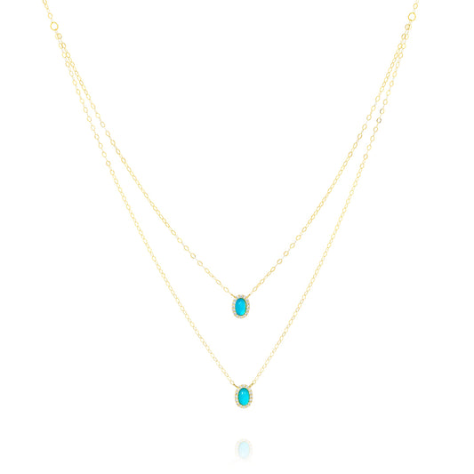 18K Pure Gold 2 Layer Sky Blue Stone Necklace