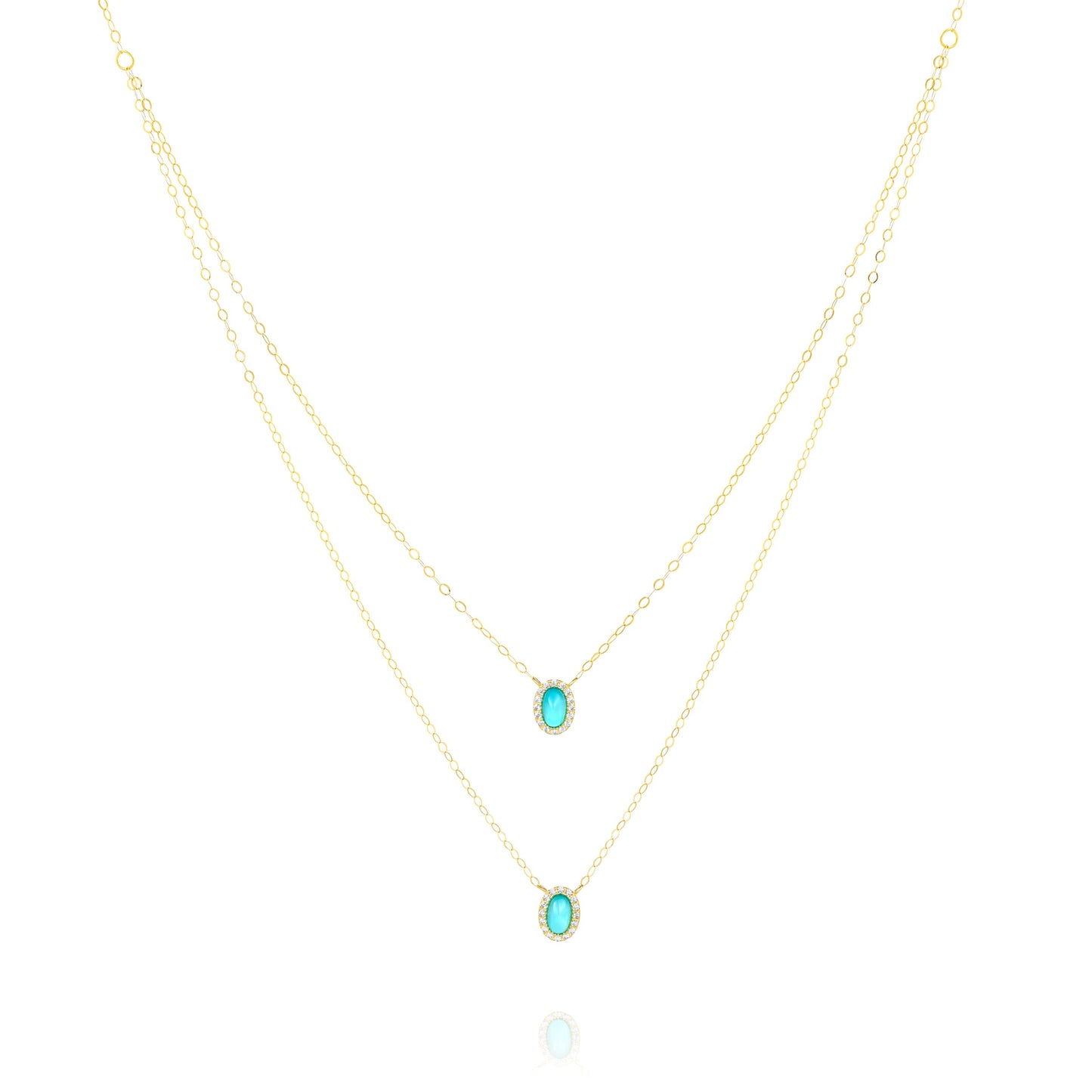 18K Pure Gold 2 Layer Light Blue Stone Necklace