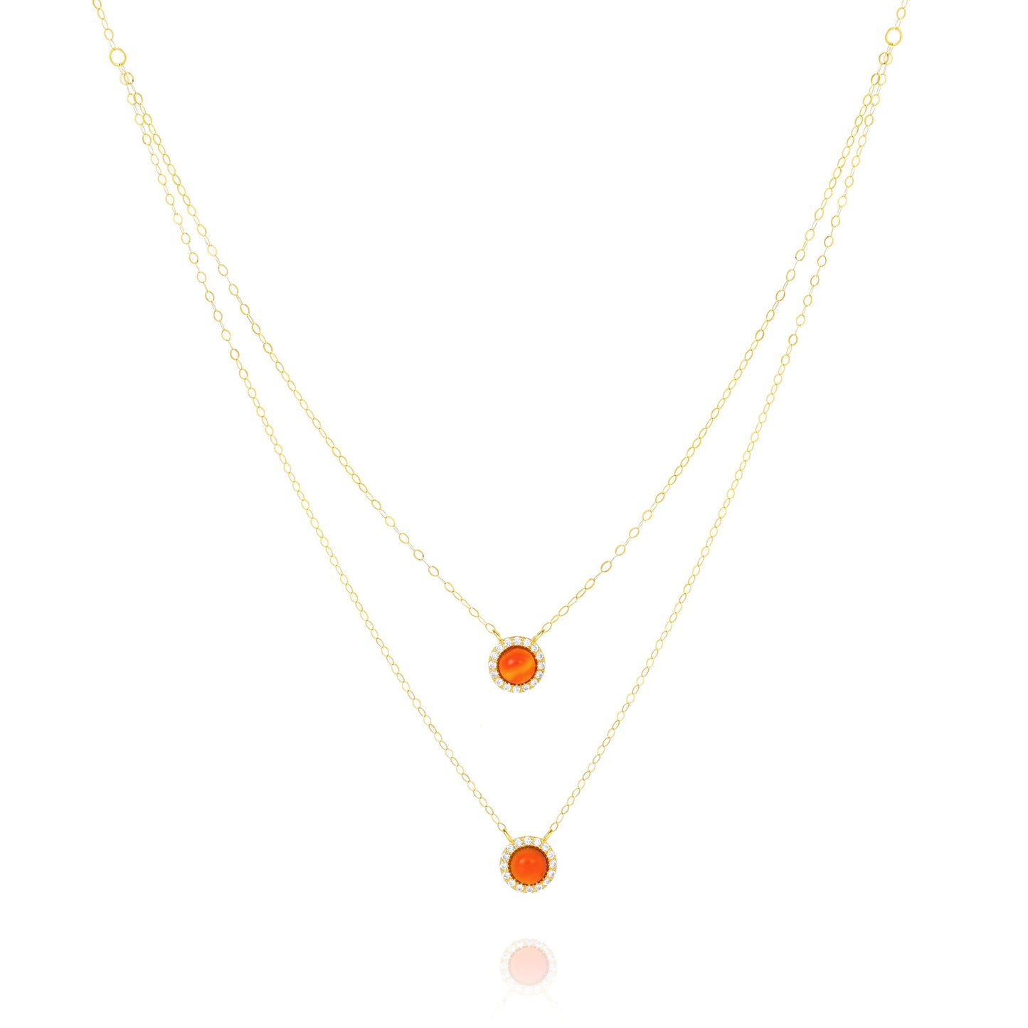 18K Pure Gold 2 Layer Round Red Stone Necklace