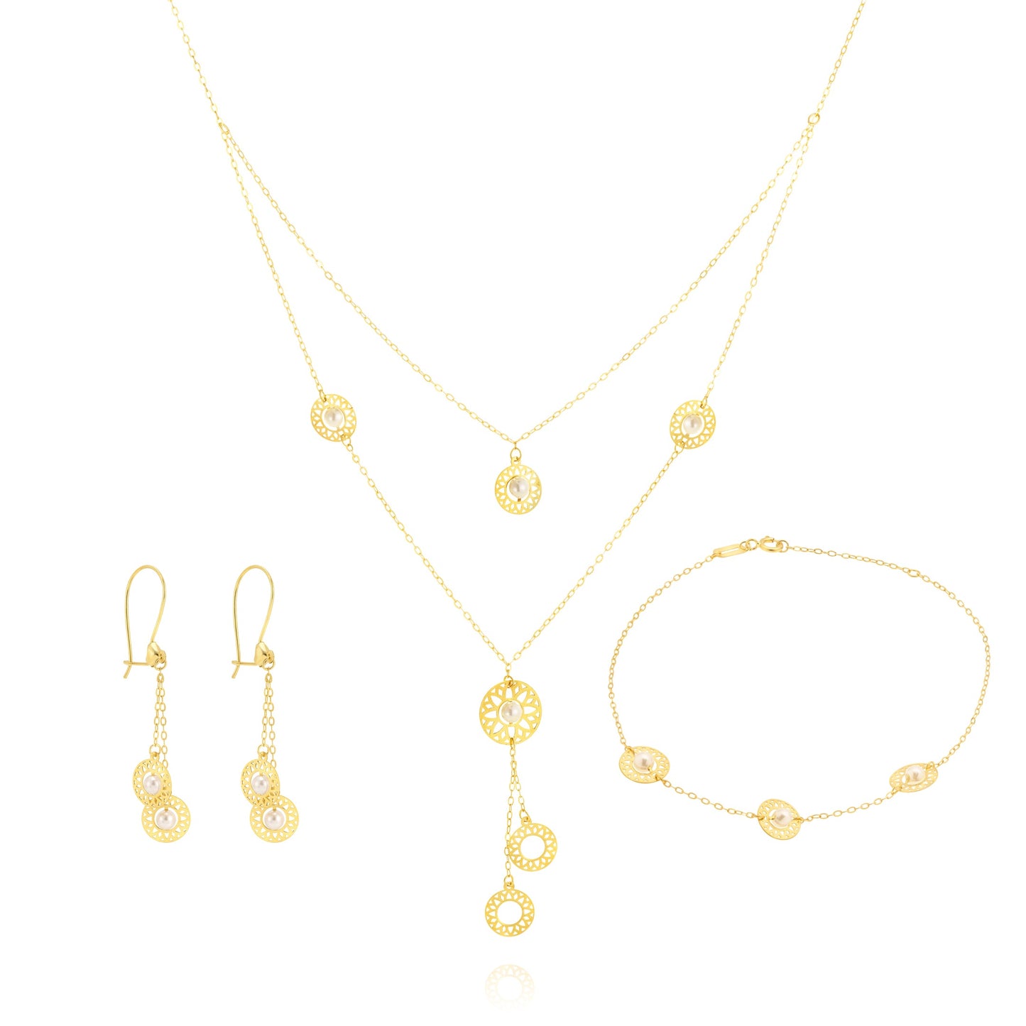 18K Pure Gold Round Flower Jewelry Set