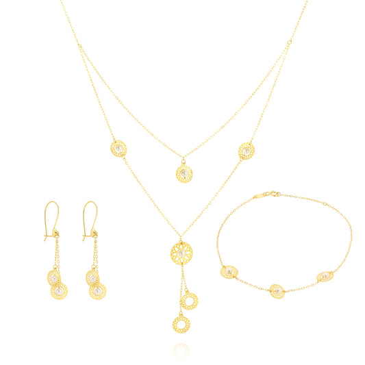18K Pure Gold Round Flower Jewelry Set