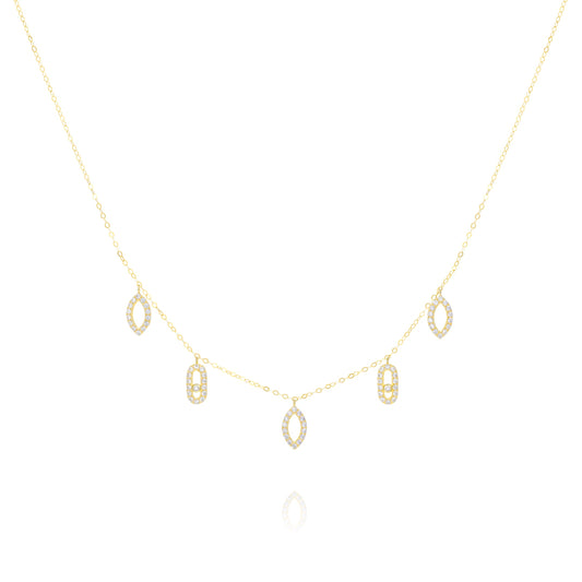 18K Pure Gold Hanging Stone Necklace