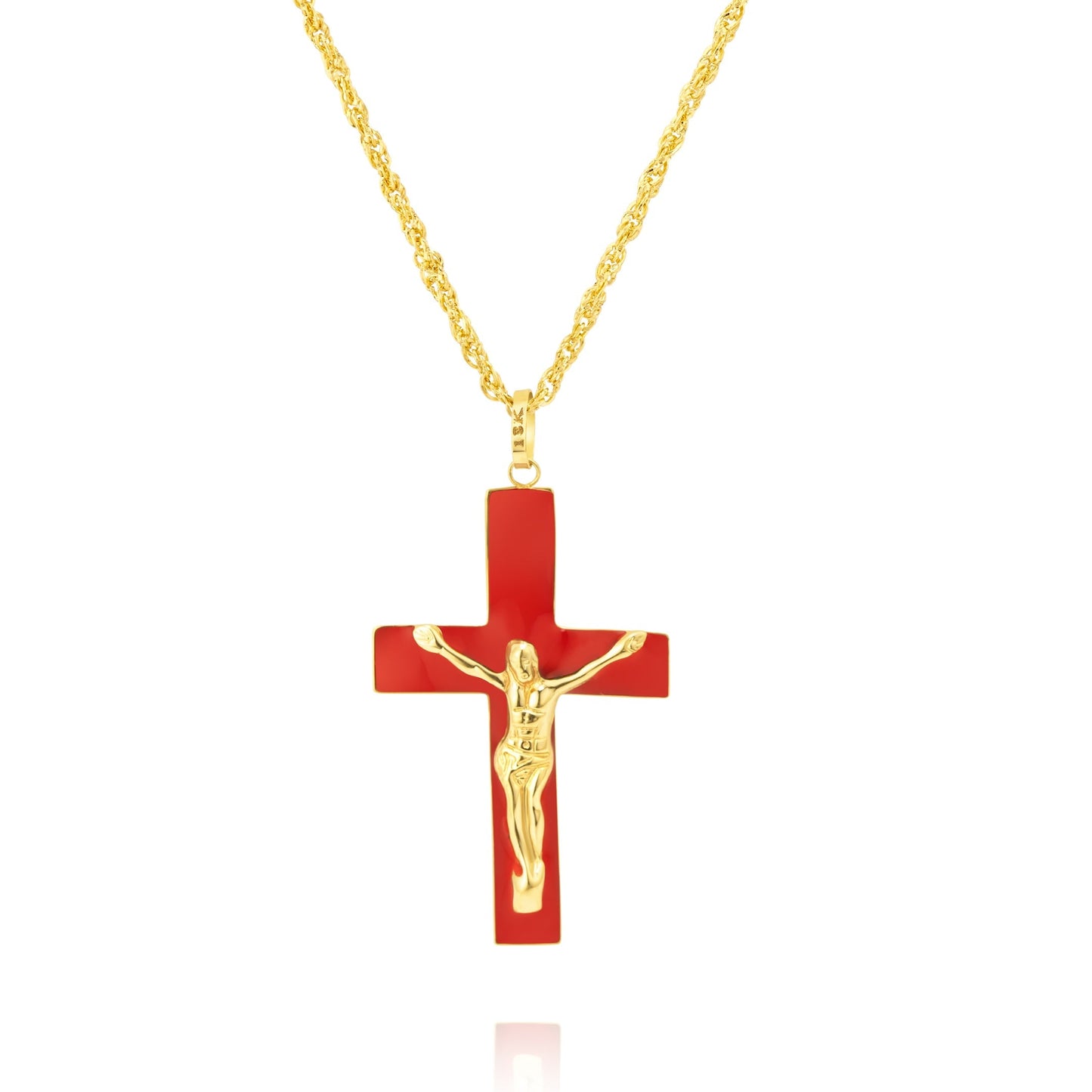 18K Pure Gold Red Jesus Cross Necklace