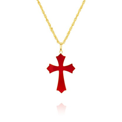 18K Pure Gold Red Cross Necklace