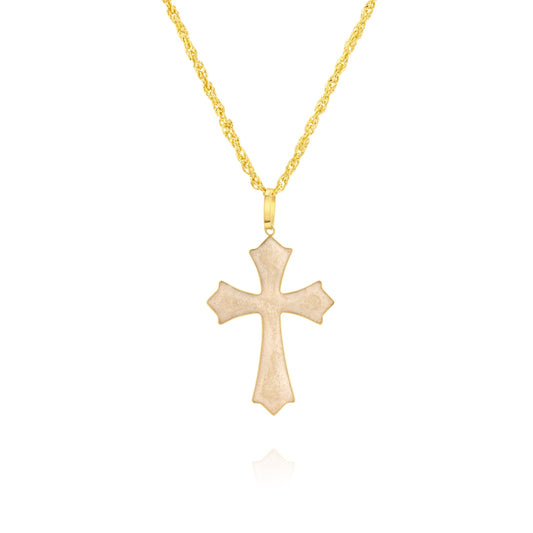 18K Pure Gold White Cross Necklace