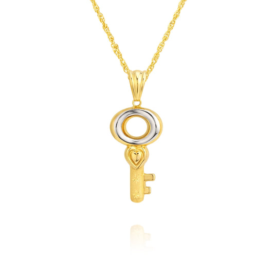 18K Pure Gold Key Necklace
