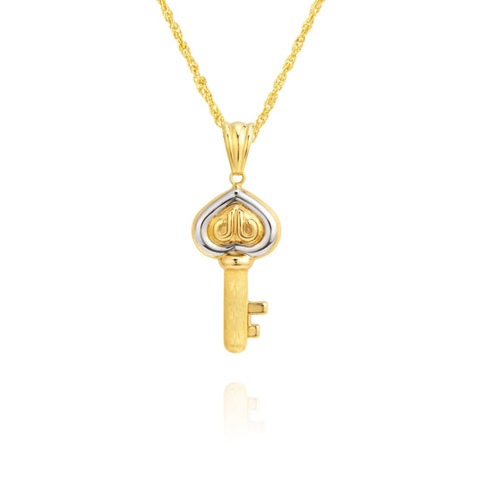 18K Pure Gold Key Necklace
