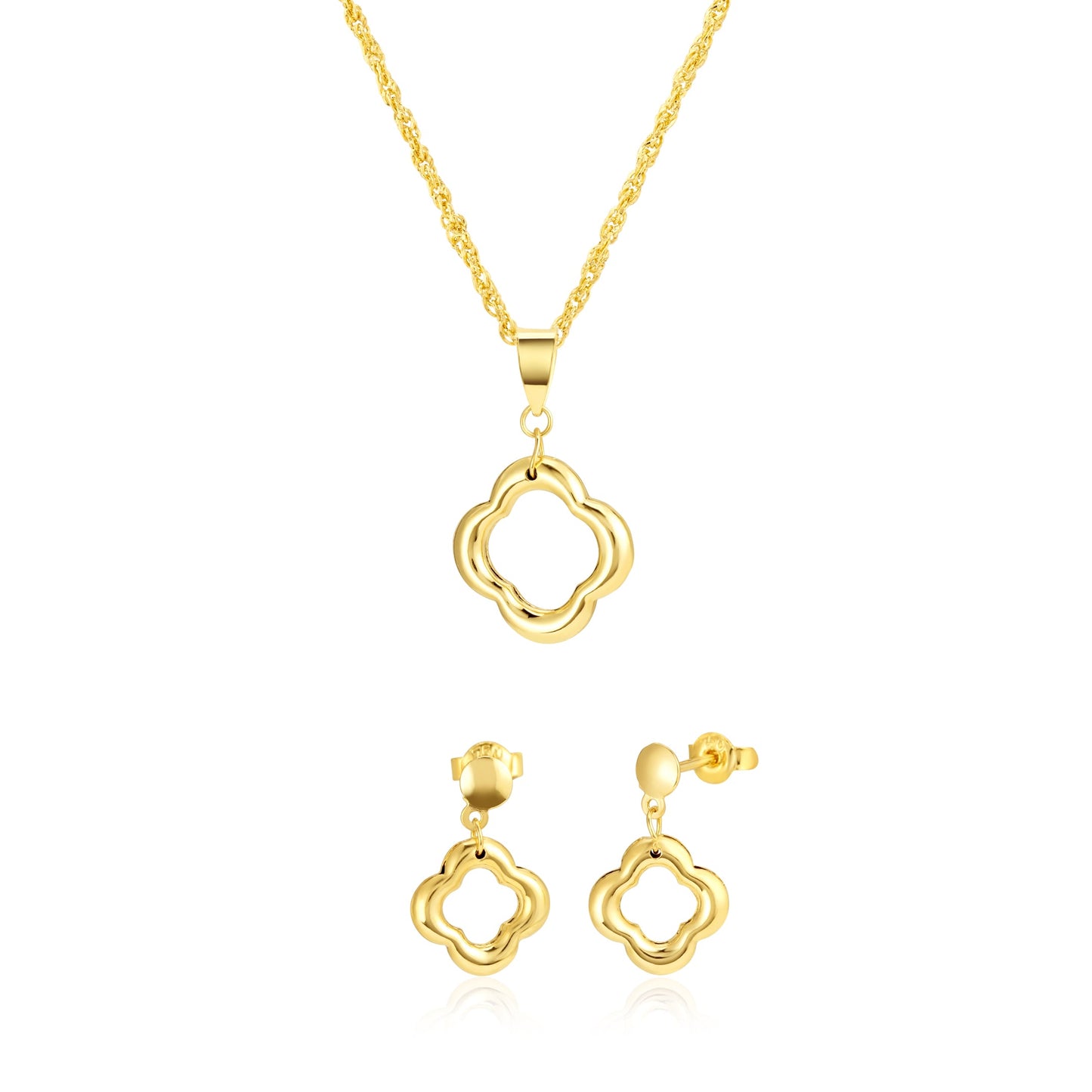 18K Pure Gold Hollow Flower Jewelry Set