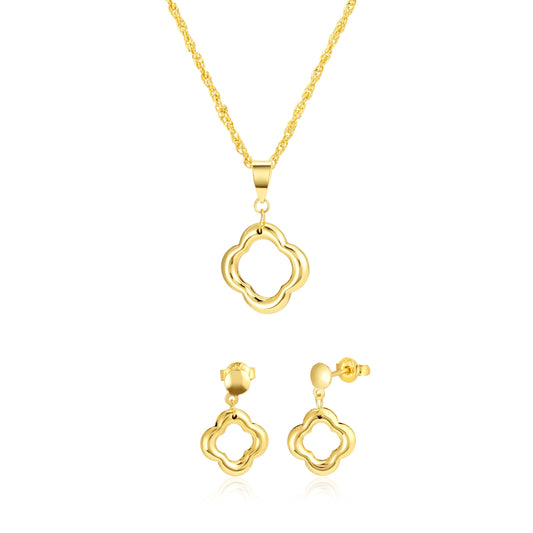 18K Pure Gold Hollow Flower Jewelry Set