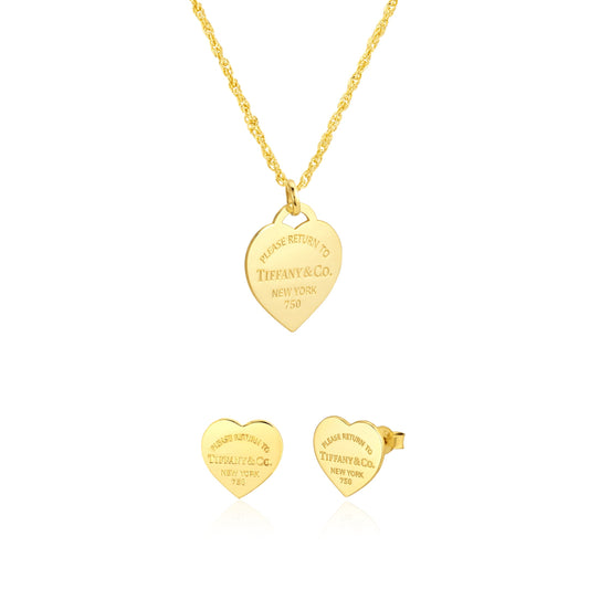 18K Pure Gold Elegant Heart Jewelry Set