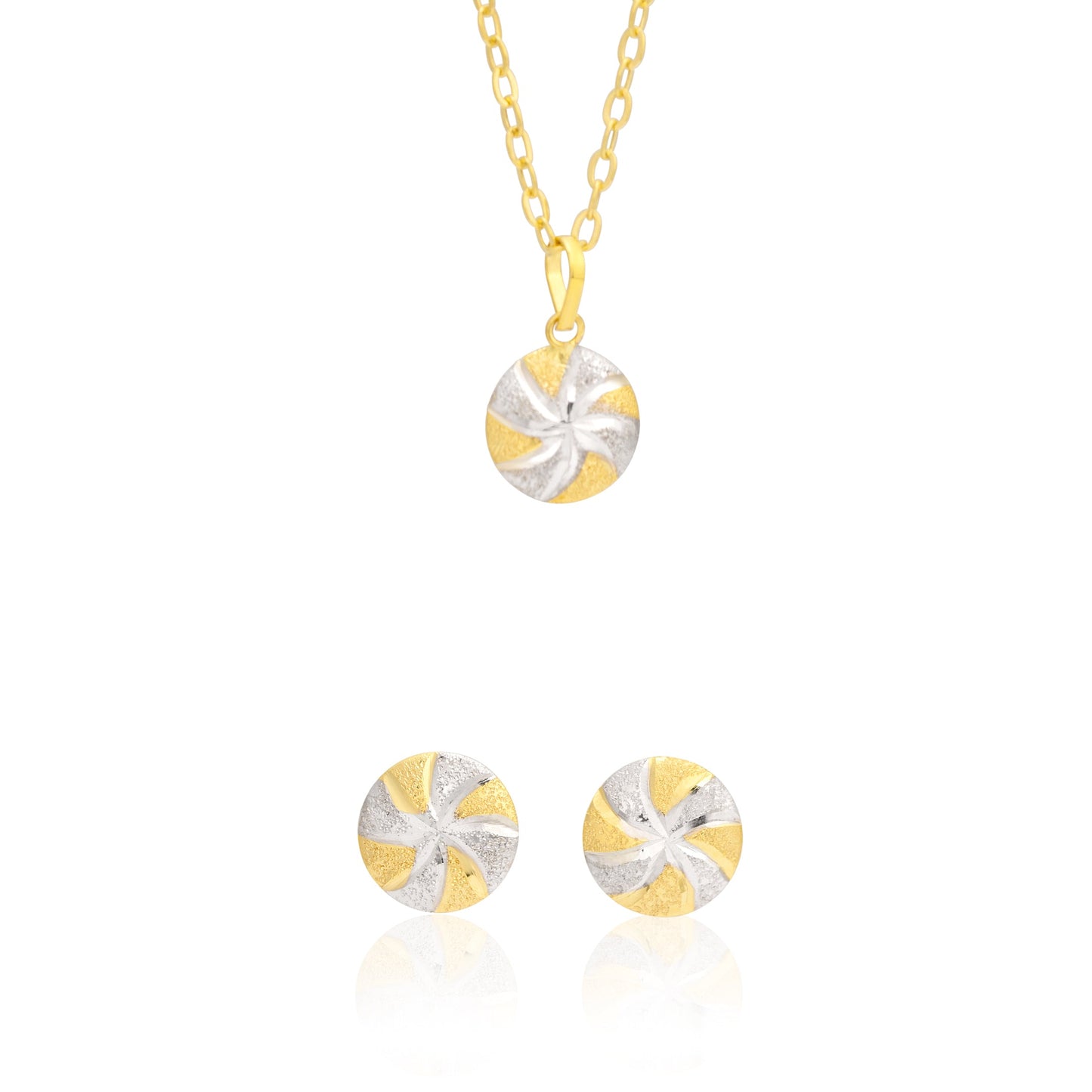 18K Pure Gold Screw Fine 2 Color Round Jewelry Set