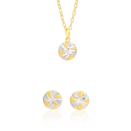 18K Pure Gold Screw Fine 2 Color Round Jewelry Set