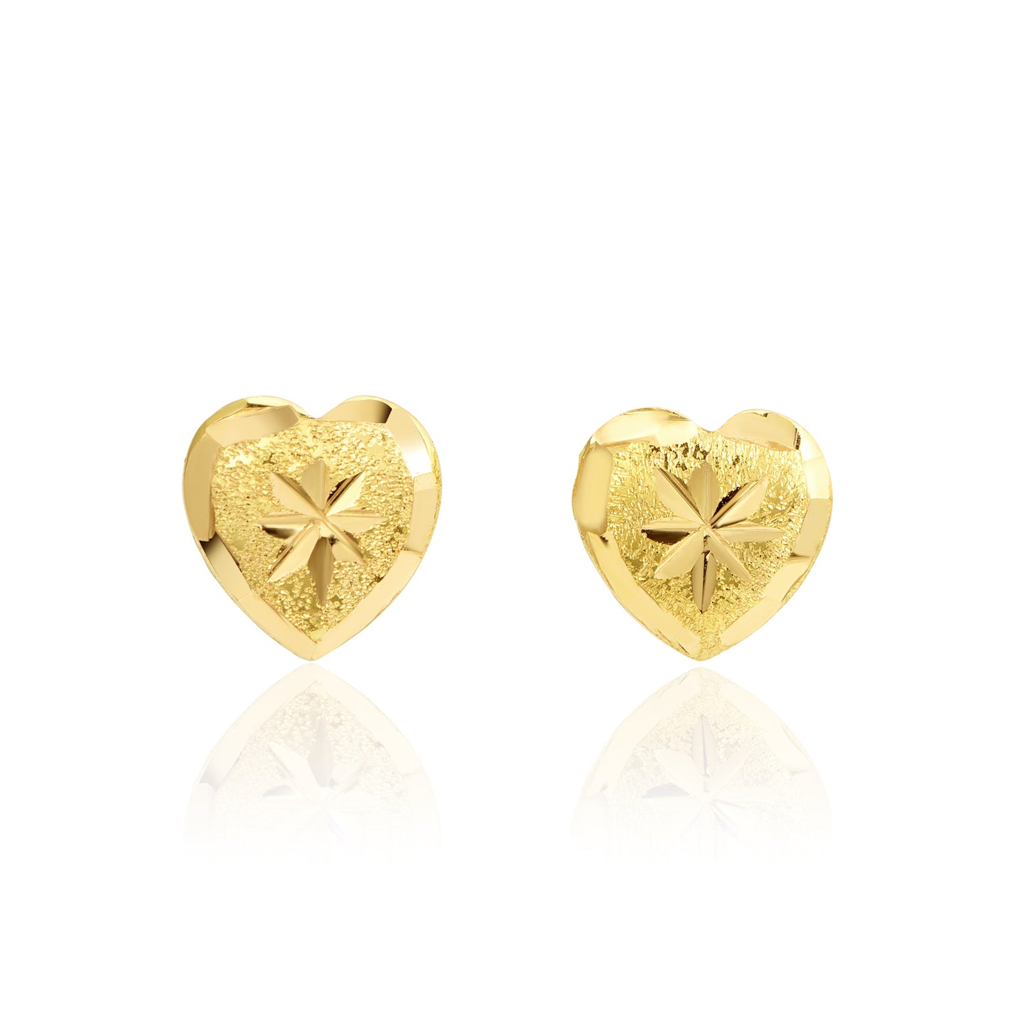 18K Pure Gold Heart Screw Earring Set