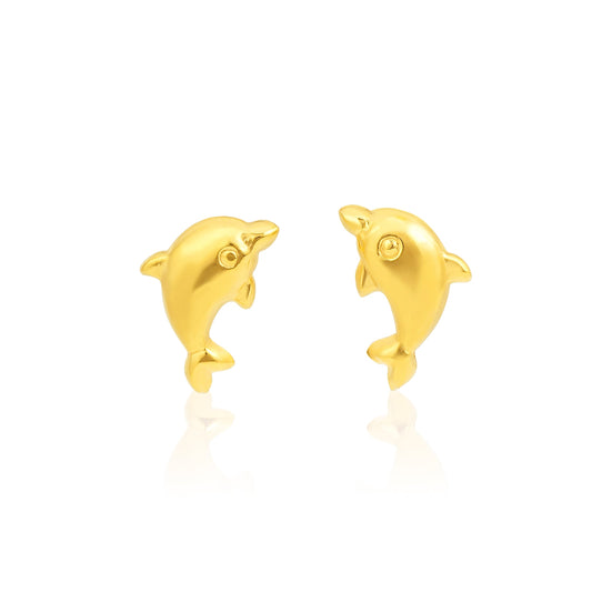 18K Pure Gold Dolphin Earring Set