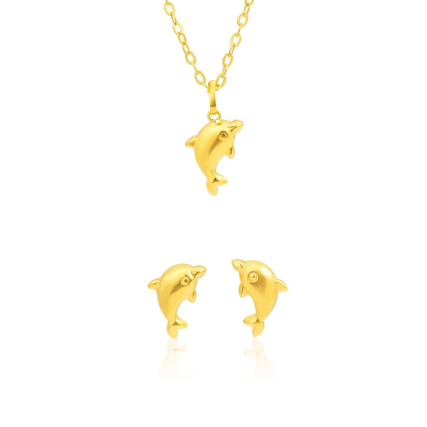 18K Pure Gold Screw Dolphin Jewelry Set