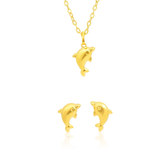 18K Pure Gold Screw Dolphin Jewelry Set