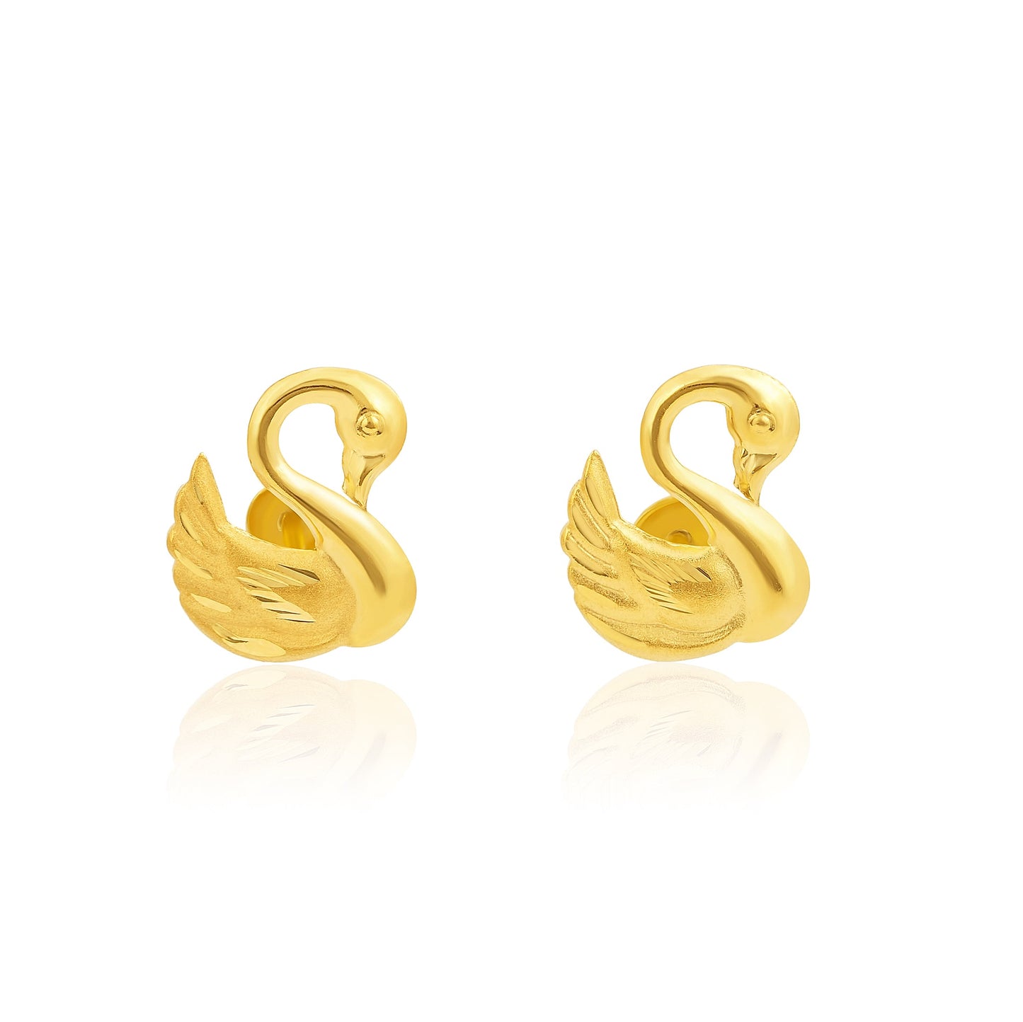 18K Pure Gold Swan Earring Set