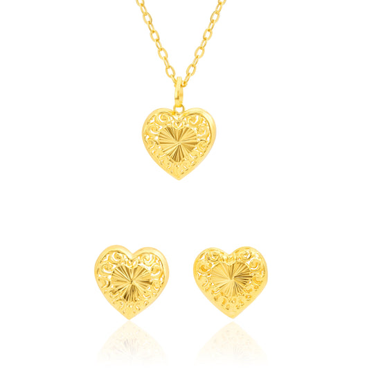 18K Pure Gold Screw Heart Jewelry Set