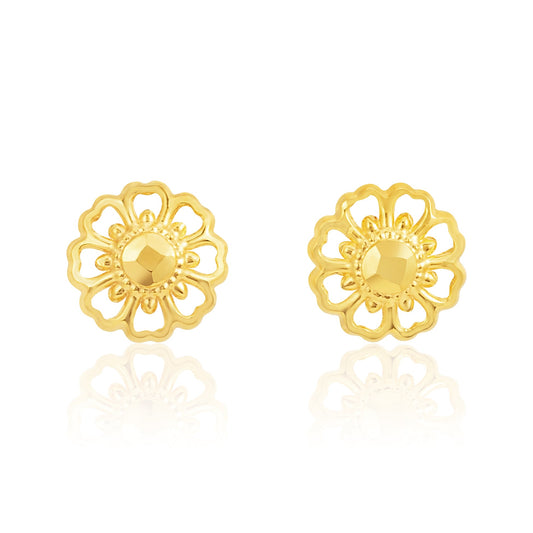 18K Pure Gold Flower Earring Set