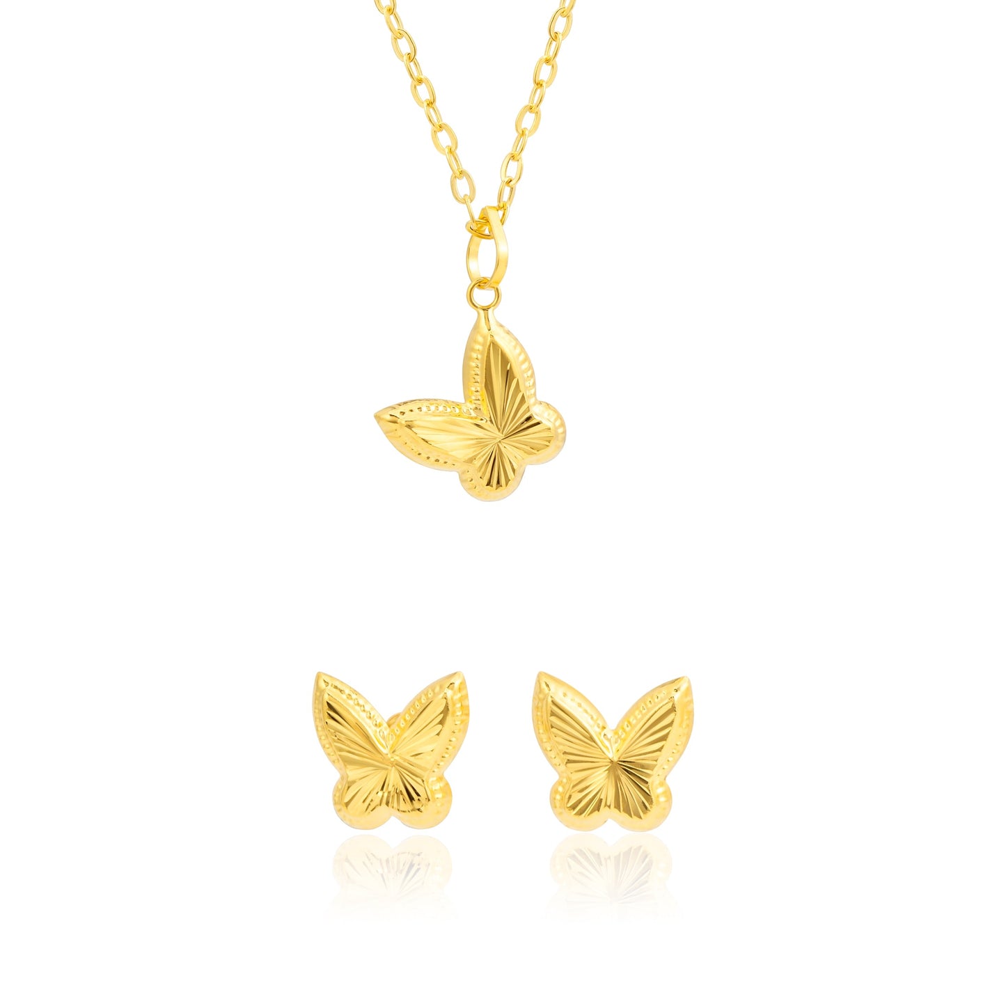 18K Pure Gold Butterfly Jewelry Set