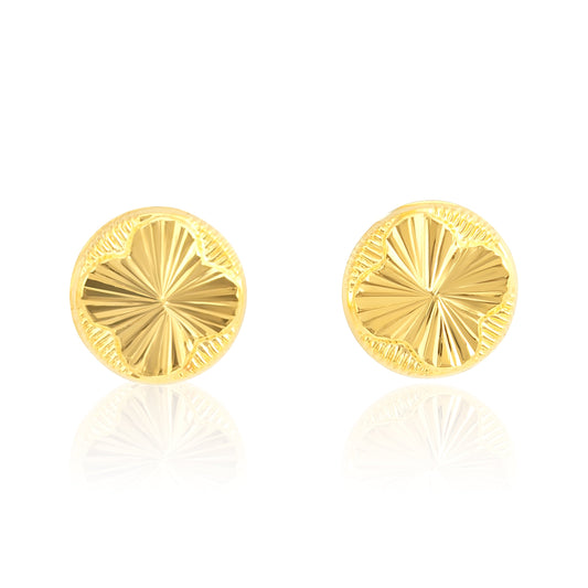 18K Pure Gold Round Flower Earring Set