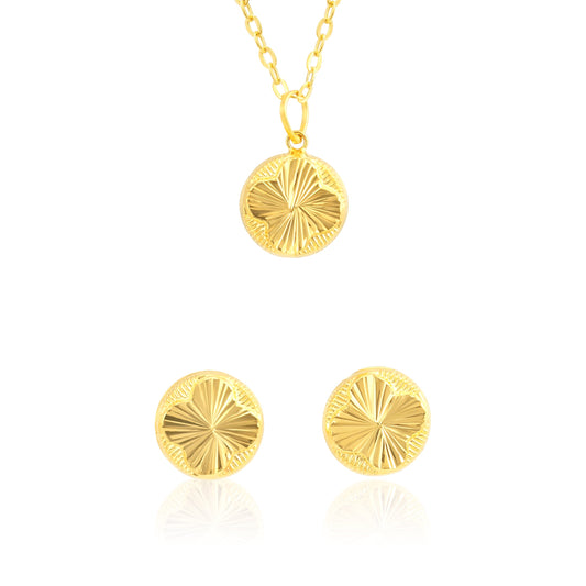 18K Pure Gold Screw Round Flower Jewelry Set