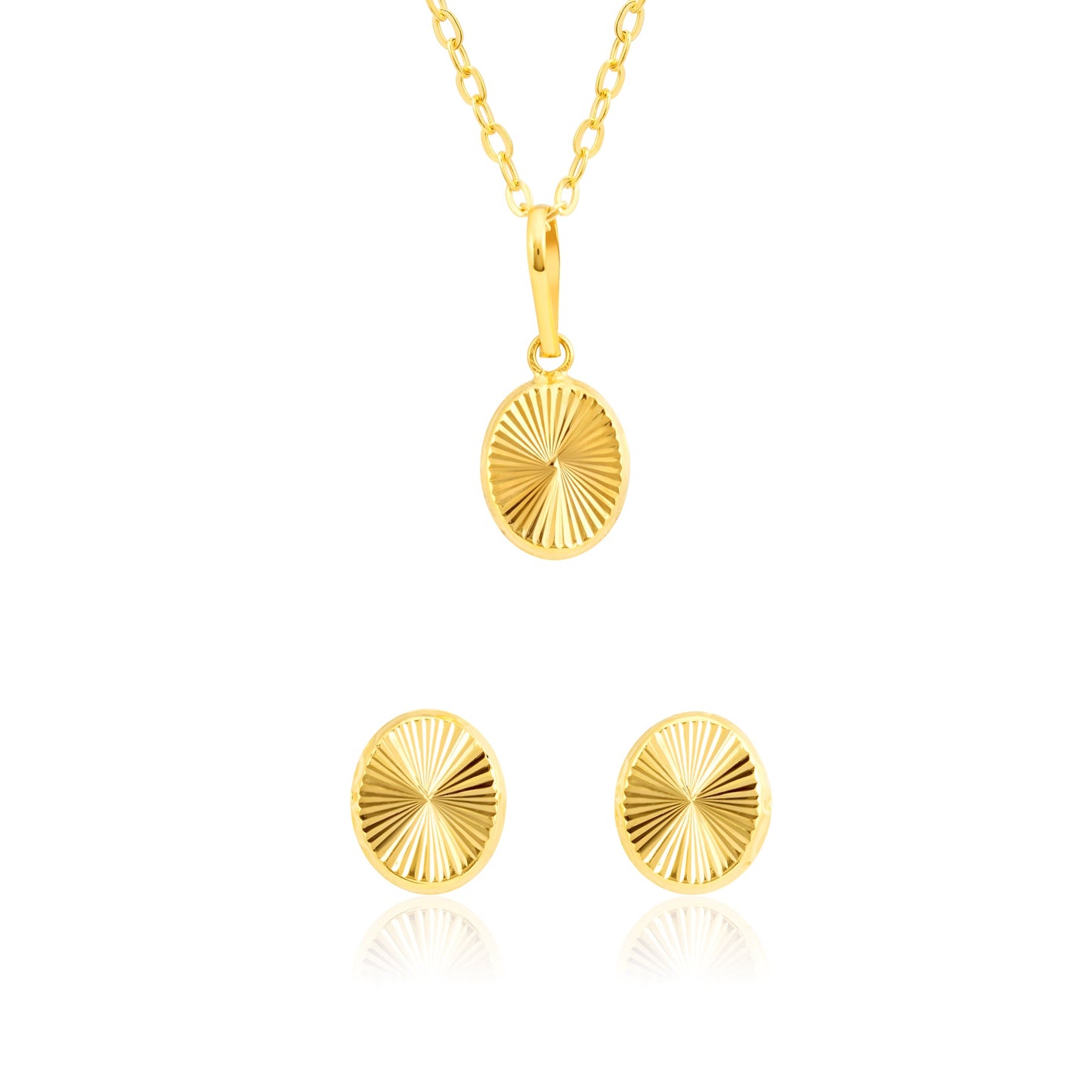 18K Pure Gold Fine Lined Oval Jewelry Set