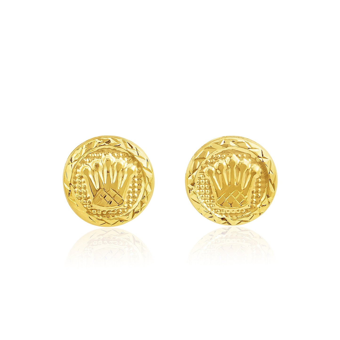 18K Pure Gold Crown Screw Earring Set