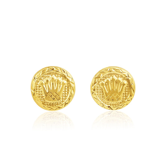 18K Pure Gold Crown Screw Earring Set