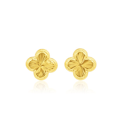 18K Pure Gold V.C Flower Screw Earring Set