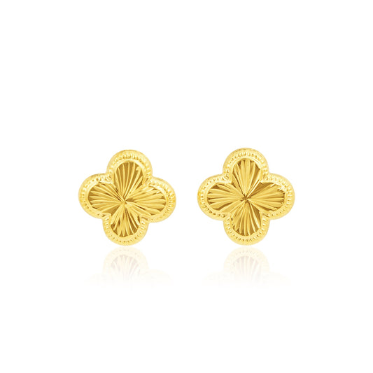 18K Pure Gold V.C Flower Screw Earring Set