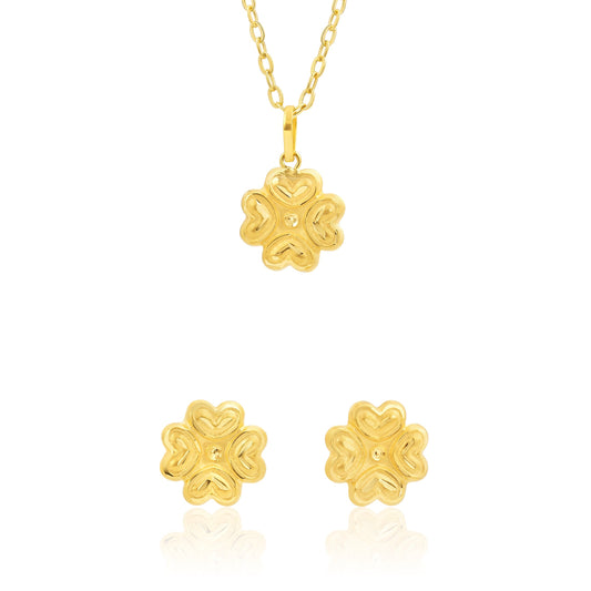 18K Pure Gold Screw Heart Flower Jewelry Set