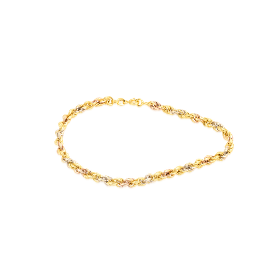 18K Pure Gold 3 Color Rope Anklet