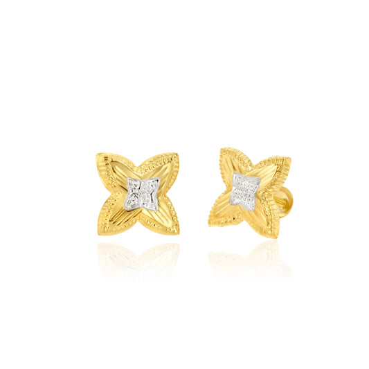 18K Pure Gold Flower Screw Earring Set