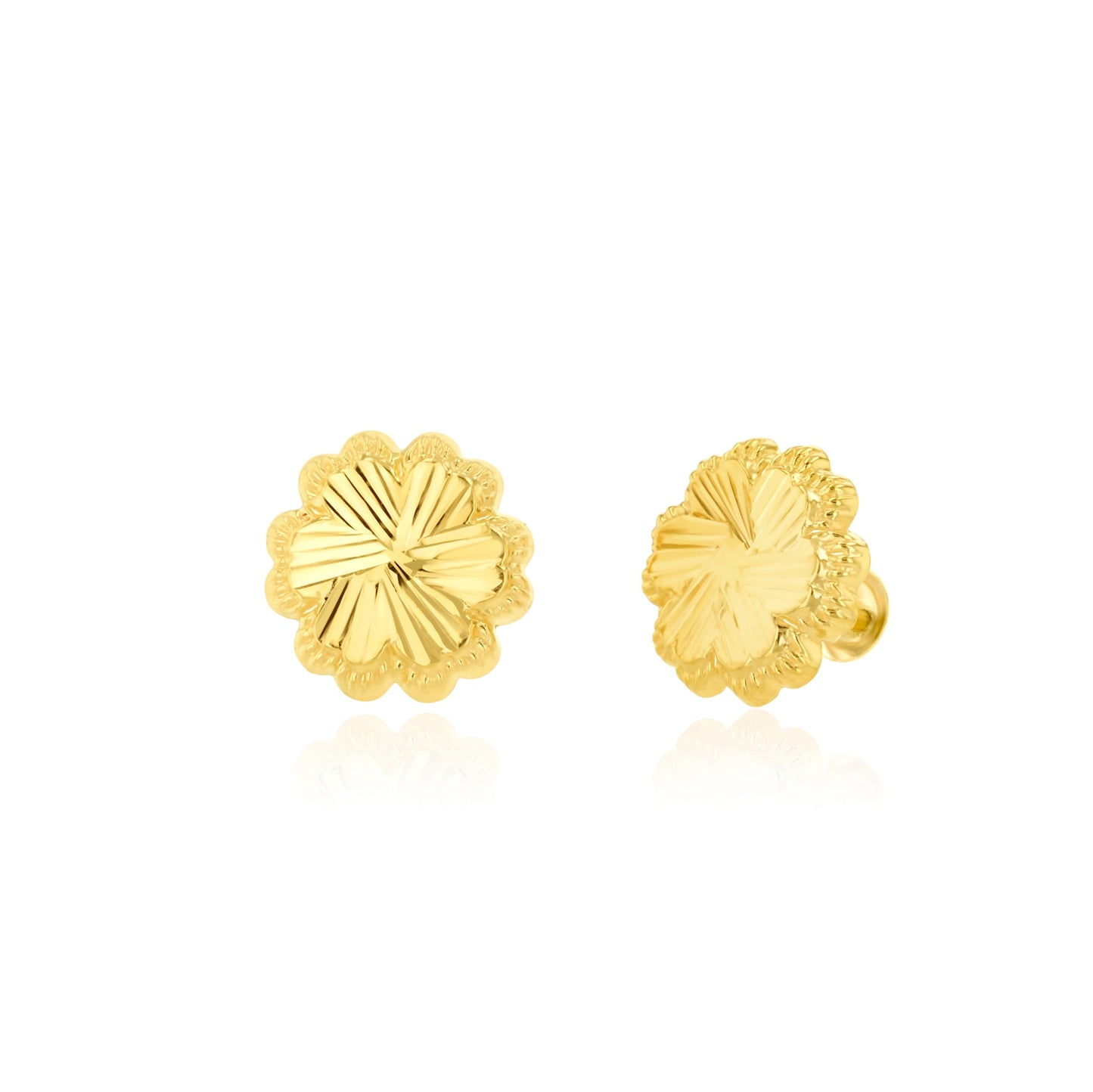 18K Pure Gold Flower Screw Earring Set