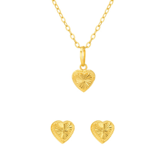 18K Pure Gold Heart Screw Jewelry Set