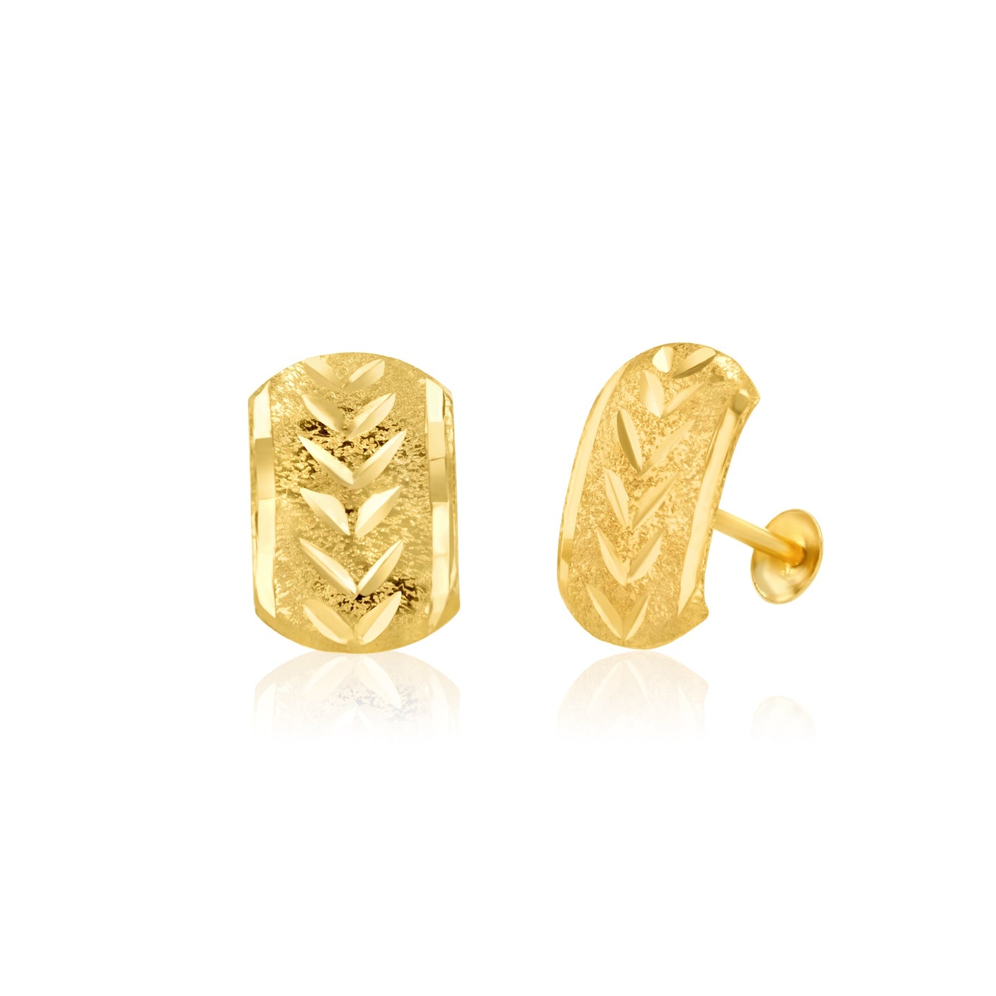 18K Pure Gold Curved Square Screw Earring Set