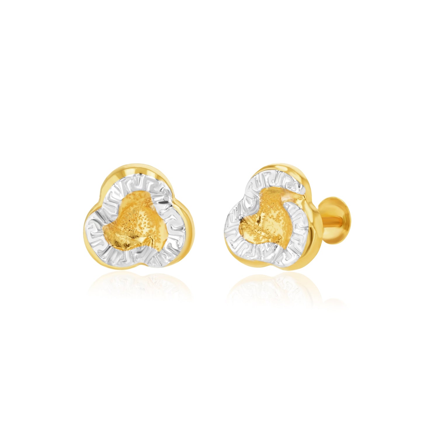 18K Pure Gold 2 Color Flower Screw Earring Set